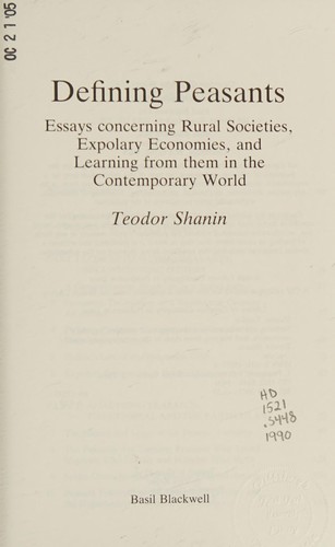 Teodor Shanin: Defining peasants (1990, B. Blackwell)