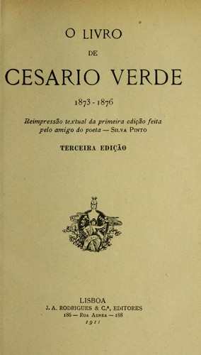 Cesário Verde: O livro de Cesário Verde (Portuguese language, 1911, J.A. Rodrigues)