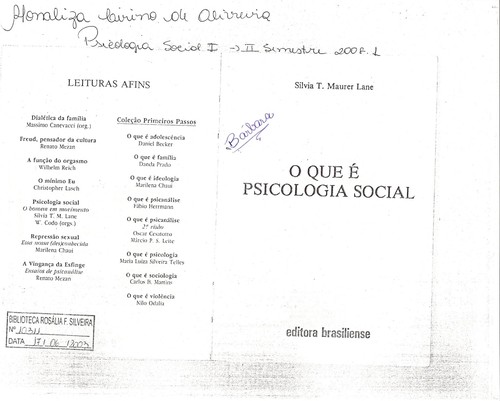 Silvia T. Maurer Lane: O que é psicologia social (Portuguese language, 1991, Brasiliense)