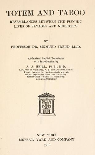 Sigmund Freud: Totem and taboo (1918, Moffat, Yard and company)