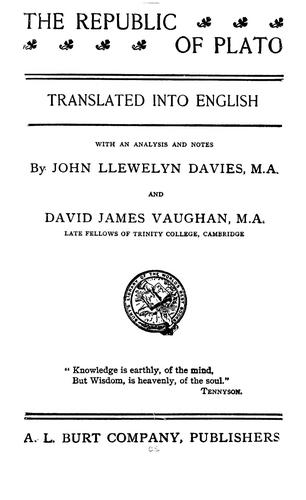 Plato: The Republic of Plato (1900, A.L. Burt company, publishers)