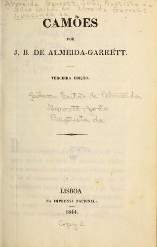 Almeida Garrett, João Baptista da Silva Leitão de Almeida Garrett Visconde de: Camões (Portuguese language, 1844, Imprensa nacional)