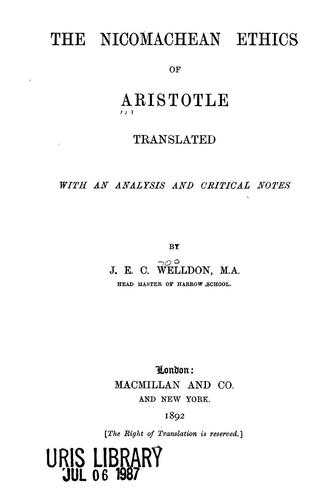 Αριστοτέλης: The Nicomachean ethics of Aristotle (1892, Macmillan)