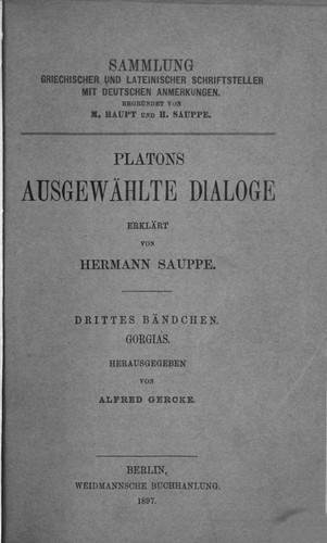 Plato, Alfred Gercke: Gorgias (German language, 1897, Weidmann)