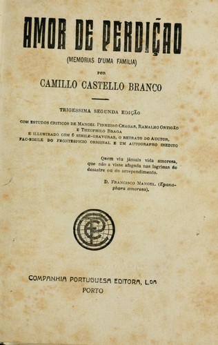 Camilo Castelo Branco: Amor de perdição (Portuguese language, 1863, Companhia Portuguesa)