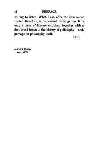 George Santayana: Three philosophical poets (1910, Harvard university)