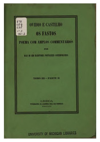 Ovid: Os fastos (Portuguese language, 1862, Impr. da Academia Real das Sciencias)