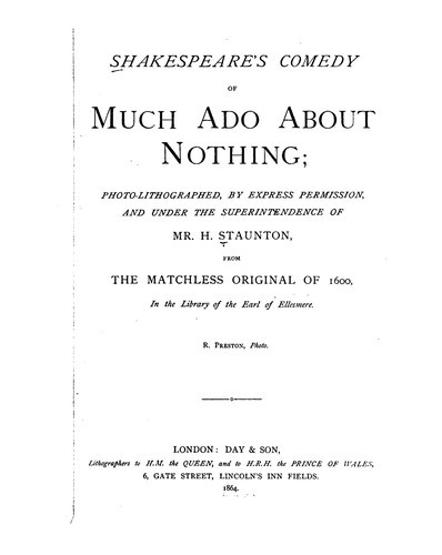 William Shakespeare: Shakespeare's Comedy of Much Ado About Nothing (1864, Day & Son)