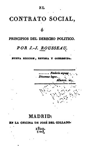 Jean-Jacques Rousseau: El contrato social (Spanish language, 1820, José del Collado)