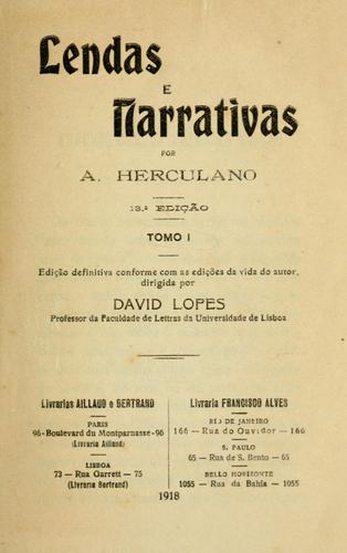 Alexandre Herculano: Lendas e narrativas (Portuguese language, 1918, Aillaud e Bertrand)