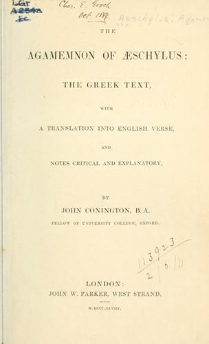 Aeschylus: The Agamemnon (1848, J.W. Parker)