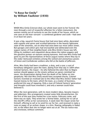 William Faulkner: A Rose for Emily (1930, Publisher not identified)