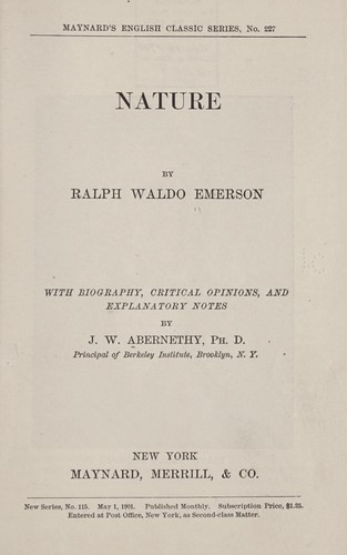 Ralph Waldo Emerson: Nature (1901, Maynard, Merrill)