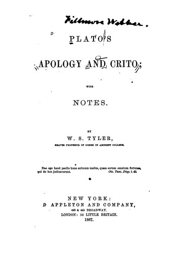 Plato: Plato's Apology and Crito (1867, D. Appleton and Company)